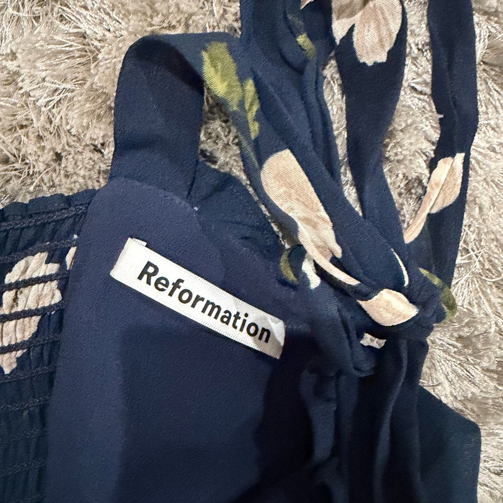 Reformation Navy Floral Mini Dress with white flowers. Picture shown for style. - Picture 5 of 5